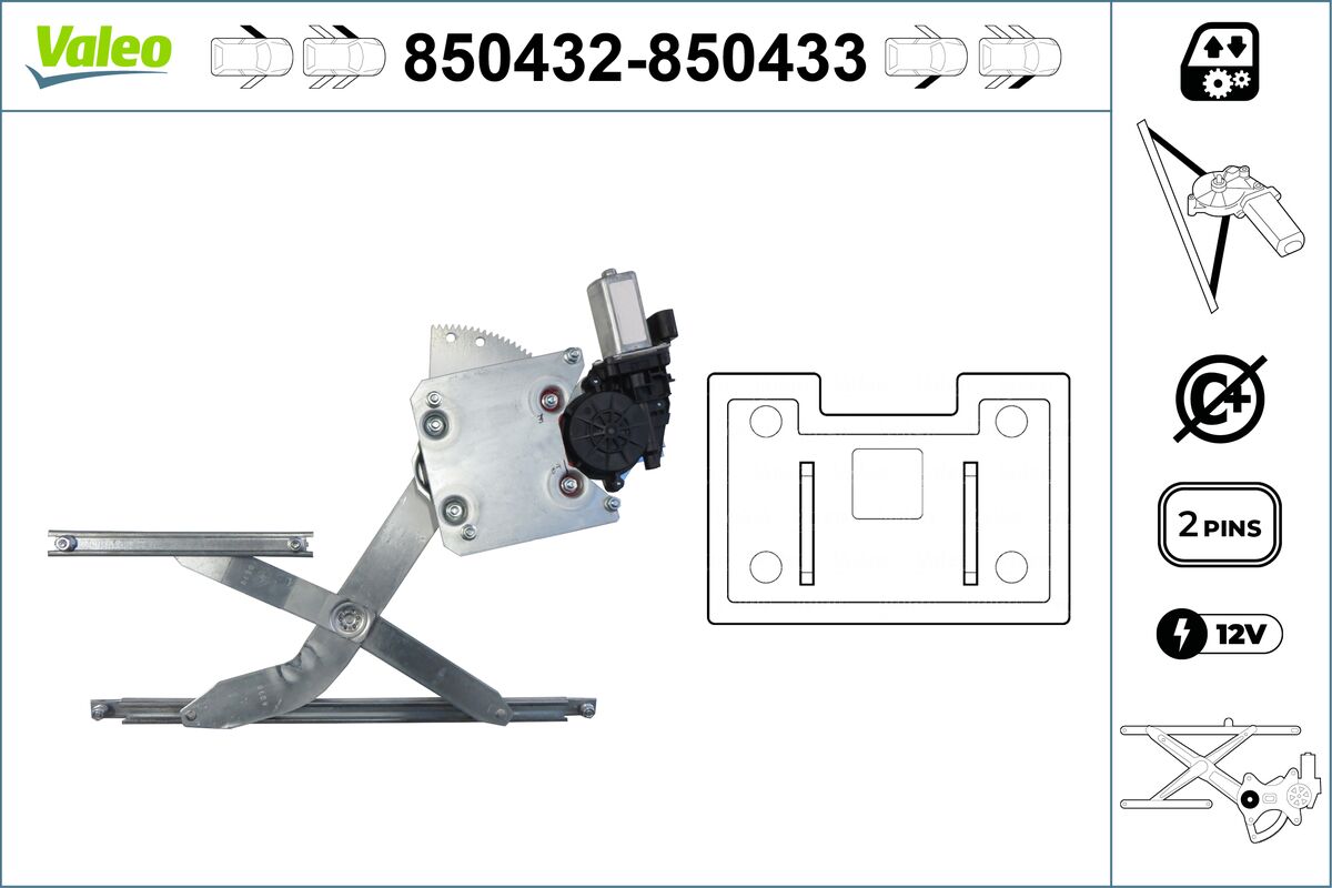 Mecanism actionare geam 850432 VALEO